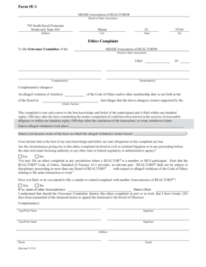 MIAMI Association of REALTORS Ethics Complaint Form