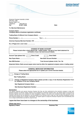 American Express Merchant Maintenance Form