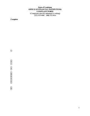 Louisiana Financial Institution Complaint Form