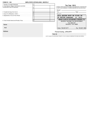 Form W1 1109 Employer's Withholding Monthly