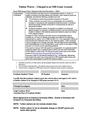 Tuition Waiver for NIH Grant
