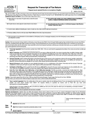IRS Form 4506-T Request for Transcript of Tax Return