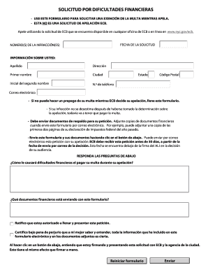 Solicitud por dificultades financieras