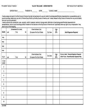 Philmont Scout Ranch Talent Release Form