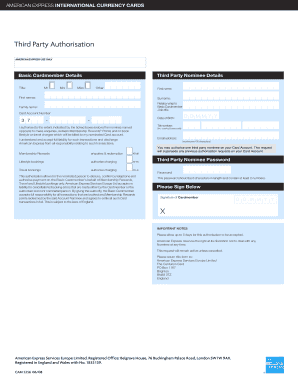 American Express Third Party Authorisation Form