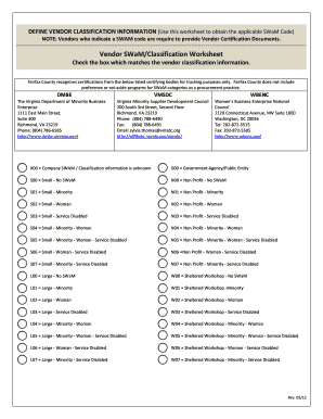 Vendor SWaM Classification Worksheet