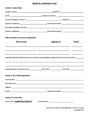 Service Learning Plan Template