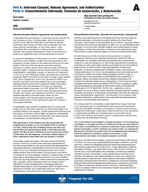 Boy Scouts of America Informed Consent and Release Form