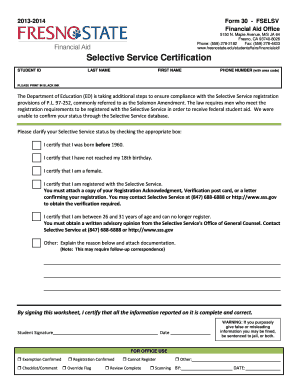 Selective Service Certification Form 30
