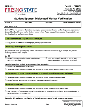 Student/Spouse Dislocated Worker Verification Form