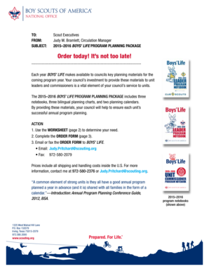2015–2016 Boys' Life Program Planning Package Order Form