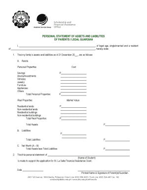 Personal Statement of Assets and Liabilities