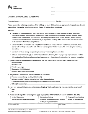 Chantix Screening Form