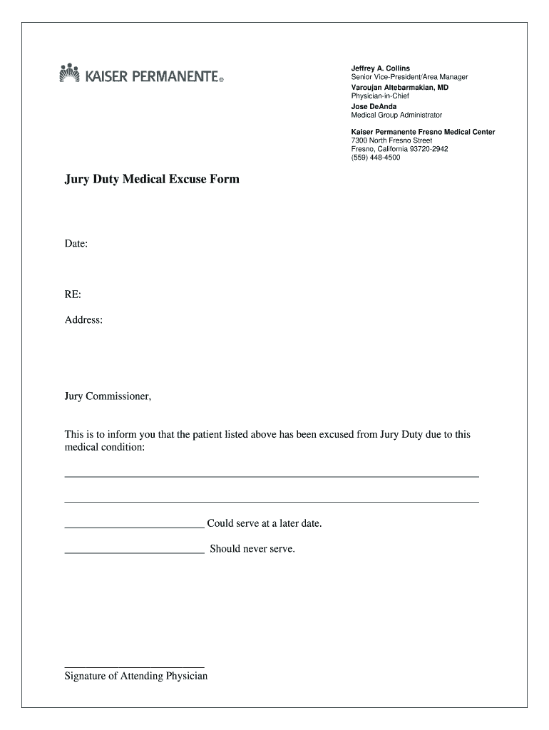 Duty Medical Excuse Form - Fill Online, Printable, Fillable, Blank With Kaiser Permanente Doctors Note Template