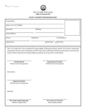 Faculty Adviser Information Sheet