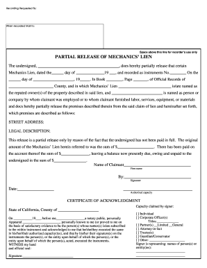 Partial Release of Mechanics Lien