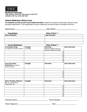 Patient Medication History Form