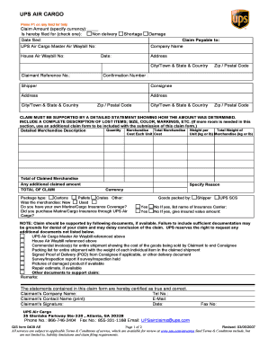 UPS Air Cargo Claim Form