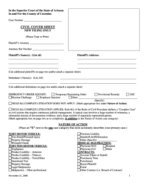 Arizona Civil Cover Sheet