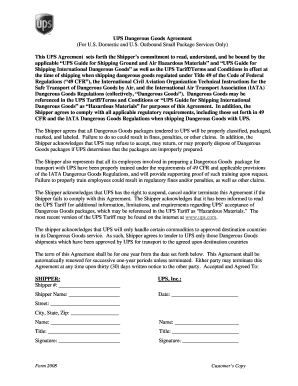 UPS Dangerous Goods Agreement