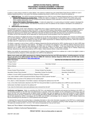 USPS Processing Acknowledgement Form for Level 3 Address Sequencing