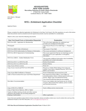 New York Guard Enlistment Application Checklist