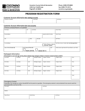 Coconino County Parks & Recreation Program Registration Form