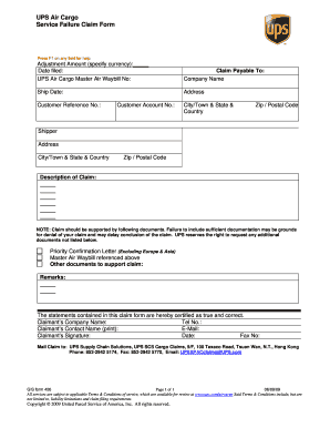 UPS Air Cargo Service Failure Claim Form