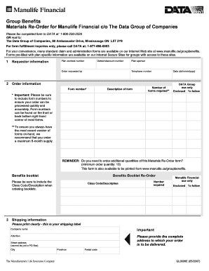 Manulife Financial Materials Re-Order Form