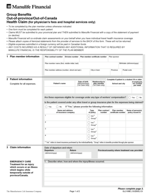 Manulife Out-of-Province Health Claim Form