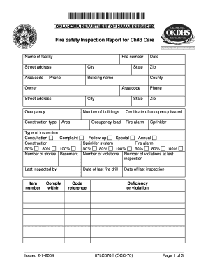 Fire Safety Inspection Report for Child Care