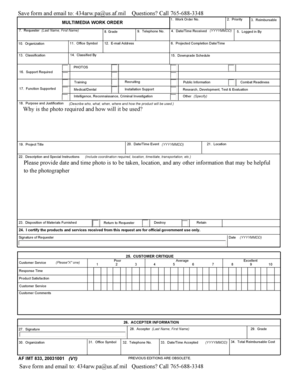 Multimedia Work Order Form