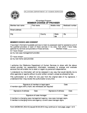 Oklahoma Medicaid Member Change of Provider Form