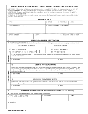 Air Reserve Forces Housing Allowance Application