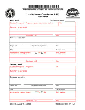 Oklahoma Grievance Worksheet