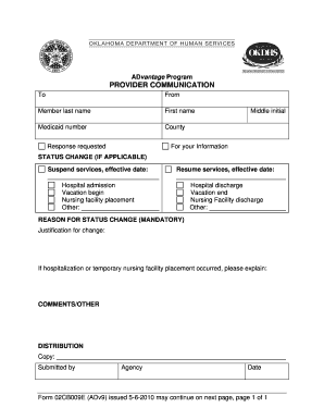 ADvantage Program Provider Communication Form