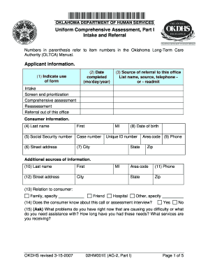 Oklahoma Uniform Comprehensive Assessment Form