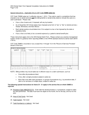 ADA Dental Claim Form for D9985
