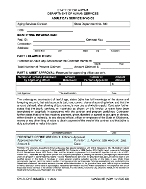 Oklahoma Adult Day Service Invoice