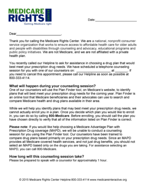 Medicare Drug Plan Counseling Appointment Letter