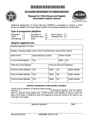 Oklahoma Child Abuse and Neglect Information System Search Request