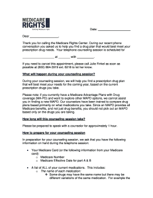 Medicare Drug Plan Counseling Appointment Letter
