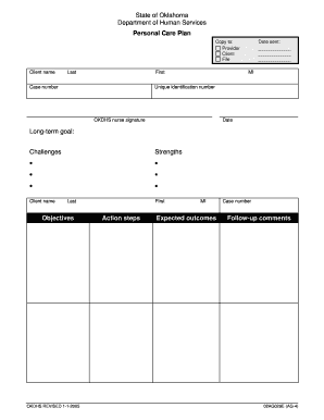 Oklahoma Personal Care Plan