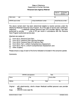 Oklahoma Medicaid Personal Care Provider Referral Form