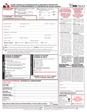 Rugby Canada Registration & Insurance Certificate