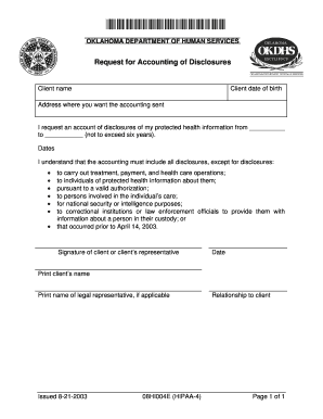 Oklahoma HIPAA Disclosure Request Form