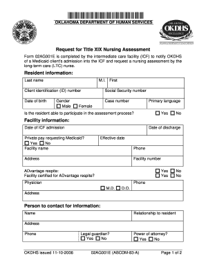 Oklahoma Title XIX Nursing Assessment Request