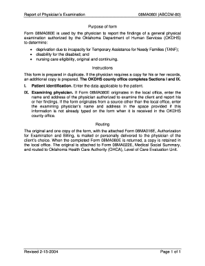 Physician's Examination Report Form 08MA080E