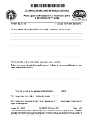 Petición para una Corrección de la Información Sobre la Salud Que Está Protegida