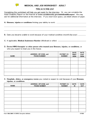 Adult Disability Report Form